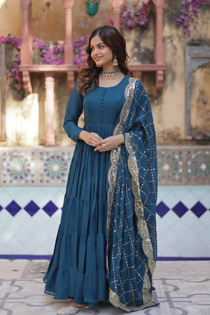 WEDDING SPECOAL STAR GEORGETTE GOWN WITH DUPATTA(WD123) (02)