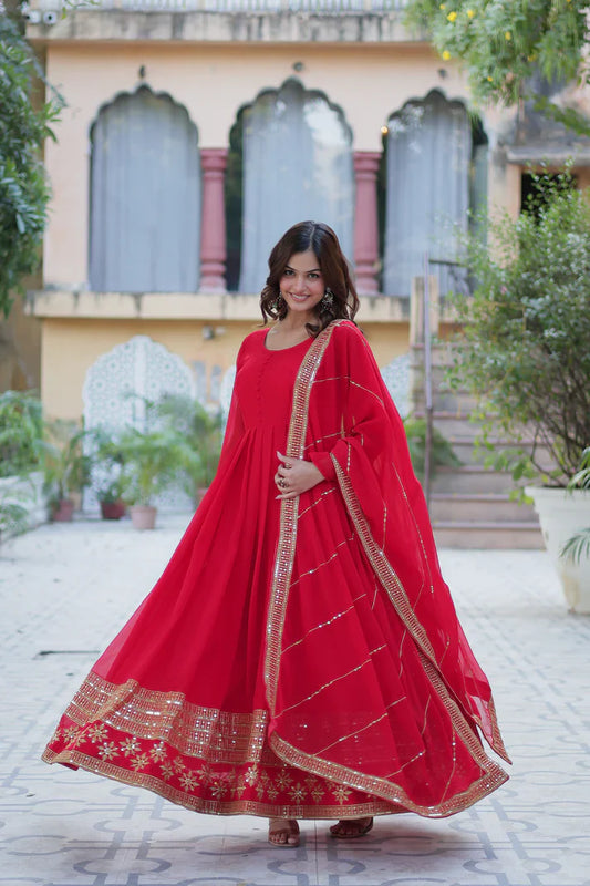 WEDDING SPECIAL FAUX BLOOMING GEORGETTE SEQUINS EMBROIDERD GOWN WITH DUPATTA(WD57) (01)
