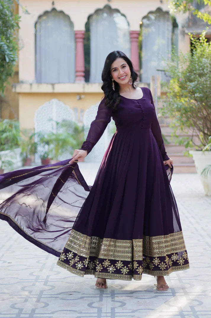 WEDDING SPECIAL FAUX BLOOMING GEORGETTE SEQUINS EMBROIDERD GOWN WITH DUPATTA(WD57)
