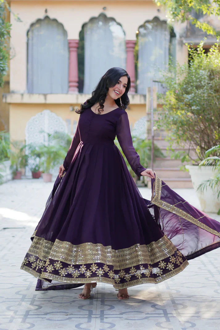 WEDDING SPECIAL FAUX BLOOMING GEORGETTE SEQUINS EMBROIDERD GOWN WITH DUPATTA(WD57)