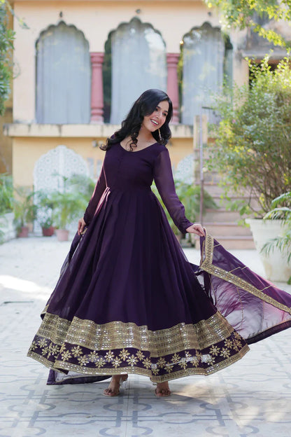 WEDDING SPECIAL FAUX BLOOMING GEORGETTE SEQUINS EMBROIDERD GOWN WITH DUPATTA(WD57)