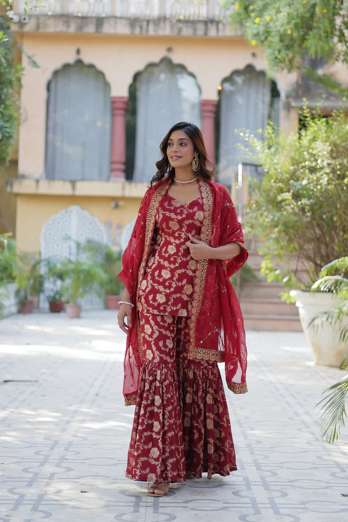 WEDDING SPECIAL VISCOSE GEORGETTE JACQUARD GHARARA SET WITH DUPATTA(WD120)