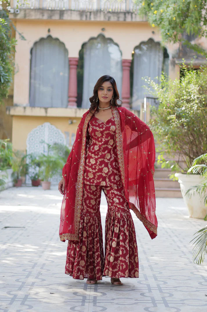 WEDDING SPECIAL VISCOSE GEORGETTE JACQUARD GHARARA SET WITH DUPATTA(WD120)