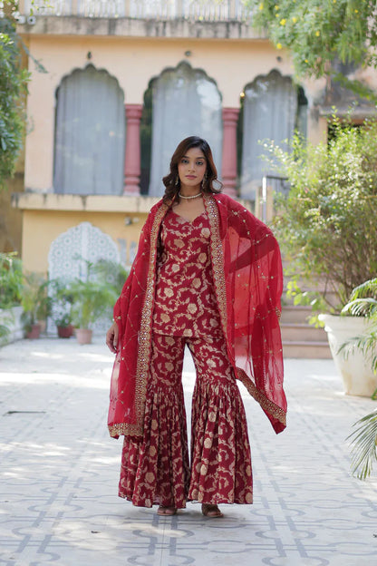WEDDING SPECIAL VISCOSE GEORGETTE JACQUARD GHARARA SET WITH DUPATTA(WD120)