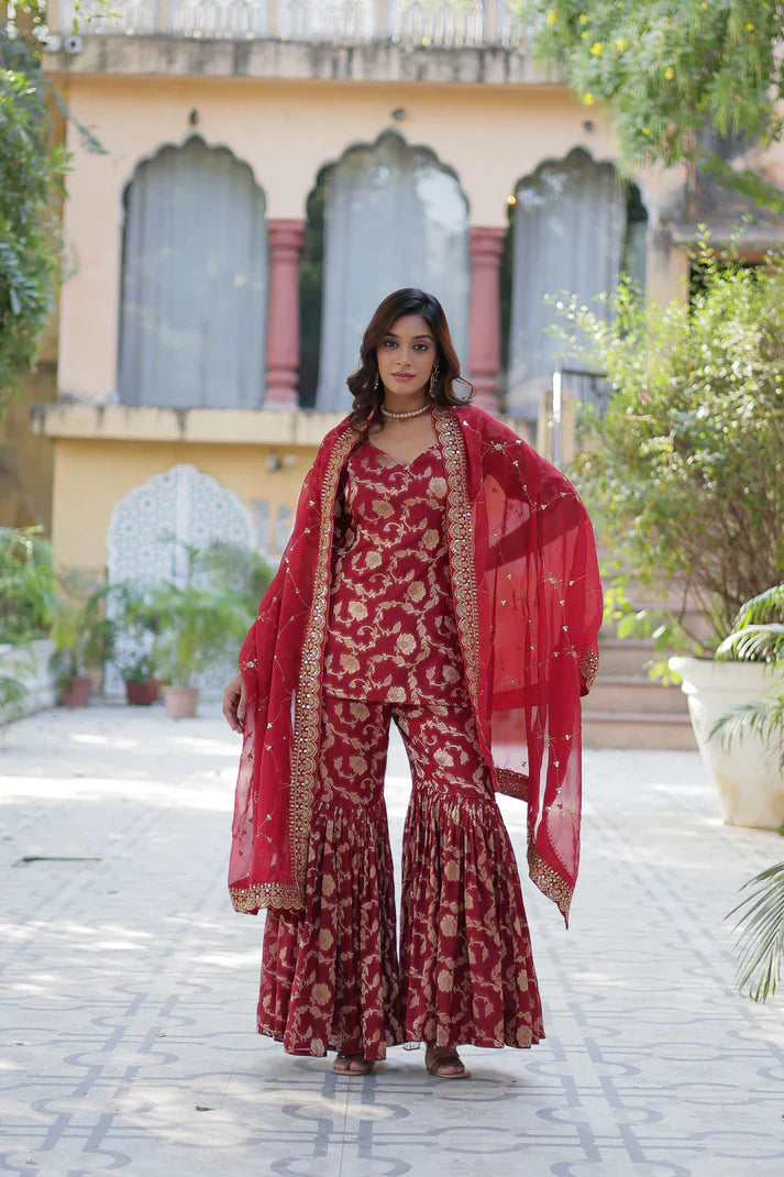 WEDDING SPECIAL VISCOSE GEORGETTE JACQUARD GHARARA SET WITH DUPATTA(WD120)