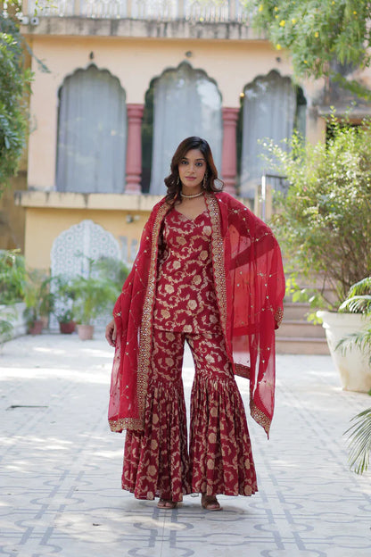 WEDDING SPECIAL VISCOSE GEORGETTE JACQUARD GHARARA SET WITH DUPATTA(WD120)
