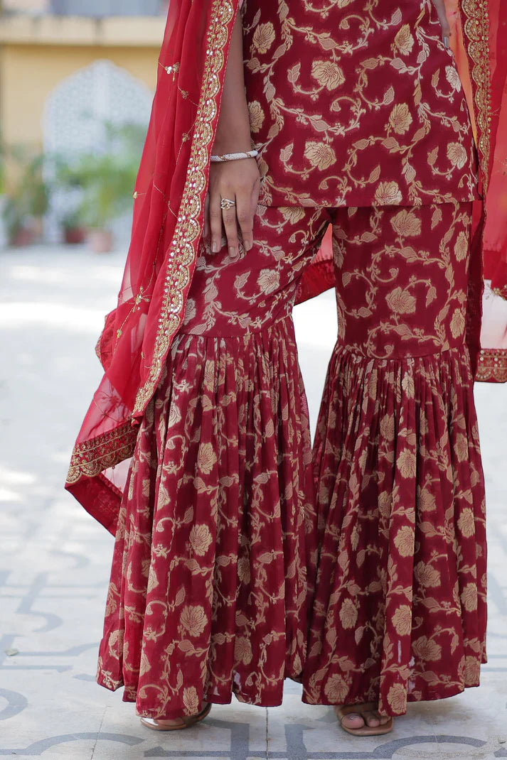 WEDDING SPECIAL VISCOSE GEORGETTE JACQUARD GHARARA SET WITH DUPATTA(WD120)