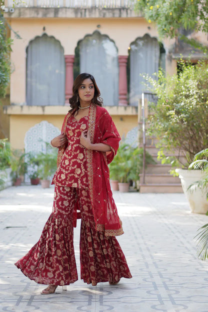WEDDING SPECIAL VISCOSE GEORGETTE JACQUARD GHARARA SET WITH DUPATTA(WD120)