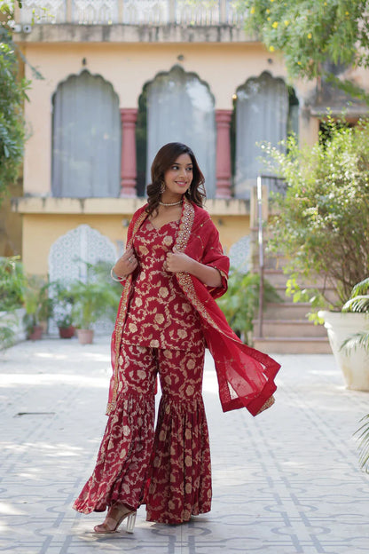 WEDDING SPECIAL VISCOSE GEORGETTE JACQUARD GHARARA SET WITH DUPATTA(WD120)