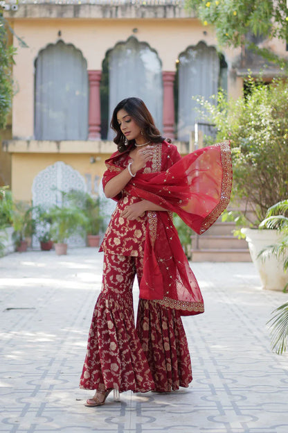 WEDDING SPECIAL VISCOSE GEORGETTE JACQUARD GHARARA SET WITH DUPATTA(WD120)