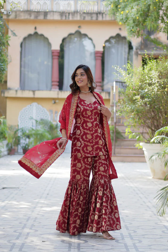 WEDDING SPECIAL VISCOSE GEORGETTE JACQUARD GHARARA SET WITH DUPATTA(WD120)