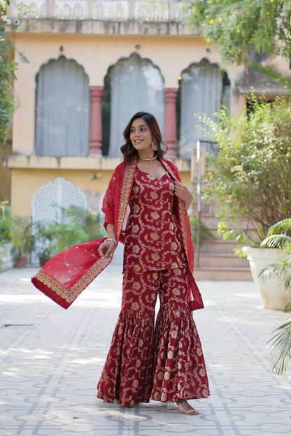 WEDDING SPECIAL VISCOSE GEORGETTE JACQUARD GHARARA SET WITH DUPATTA(WD120)