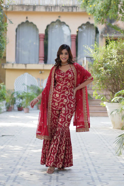 WEDDING SPECIAL VISCOSE GEORGETTE JACQUARD GHARARA SET WITH DUPATTA(WD120)