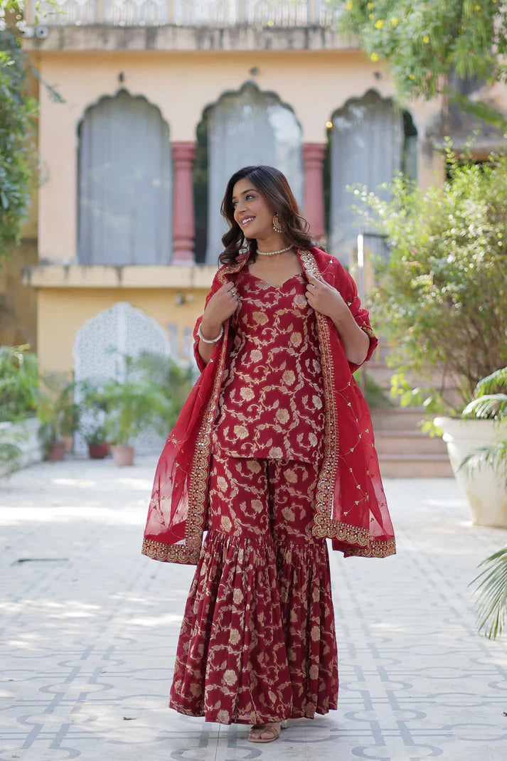 WEDDING SPECIAL VISCOSE GEORGETTE JACQUARD GHARARA SET WITH DUPATTA(WD120)