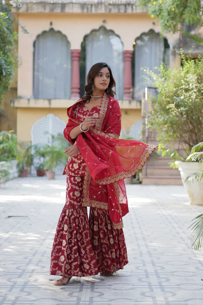 WEDDING SPECIAL VISCOSE GEORGETTE JACQUARD GHARARA SET WITH DUPATTA(WD120)