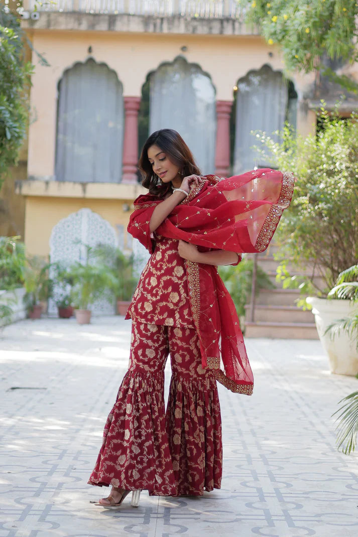 WEDDING SPECIAL VISCOSE GEORGETTE JACQUARD GHARARA SET WITH DUPATTA(WD120)
