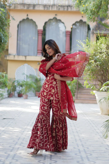 WEDDING SPECIAL VISCOSE GEORGETTE JACQUARD GHARARA SET WITH DUPATTA(WD120)