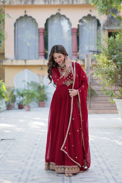 WEDDING SPECIAL BLOOMING GEORGETTE RICH SEQUANCE EMBROIDERED GOWN WITH DUPATTA (WDN10)