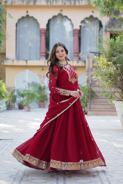 WEDDING SPECIAL BLOOMING GEORGETTE RICH SEQUANCE EMBROIDERED GOWN WITH DUPATTA (WDN10)