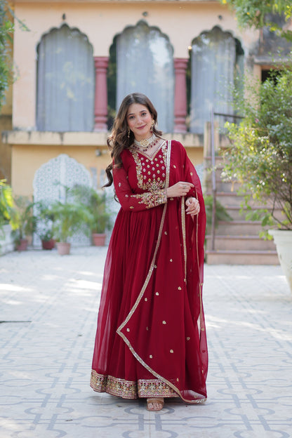 WEDDING SPECIAL BLOOMING GEORGETTE RICH SEQUANCE EMBROIDERED GOWN WITH DUPATTA (WDN10)