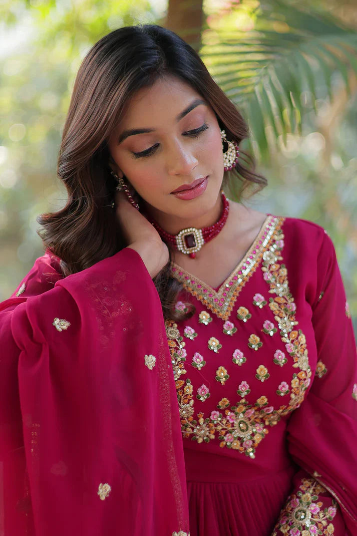 WEDDING SPECIAL BLOOMING GEORGETTE RICH SEQUANCE EMBROIDERED GOWN WITH DUPATTA(WD114) (01)