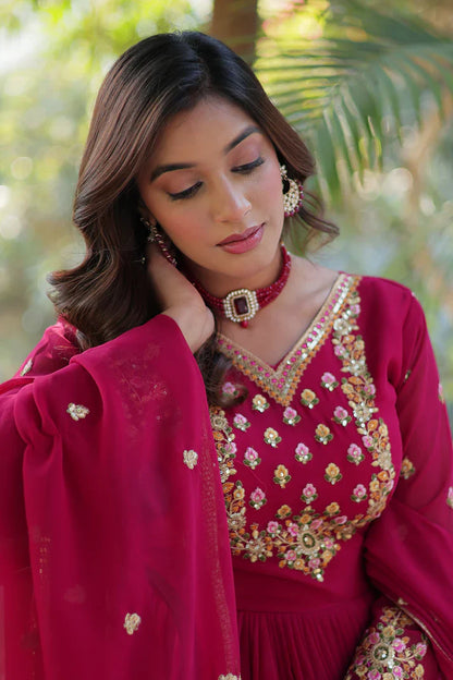 WEDDING SPECIAL BLOOMING GEORGETTE RICH SEQUANCE EMBROIDERED GOWN WITH DUPATTA(WD114) (01)