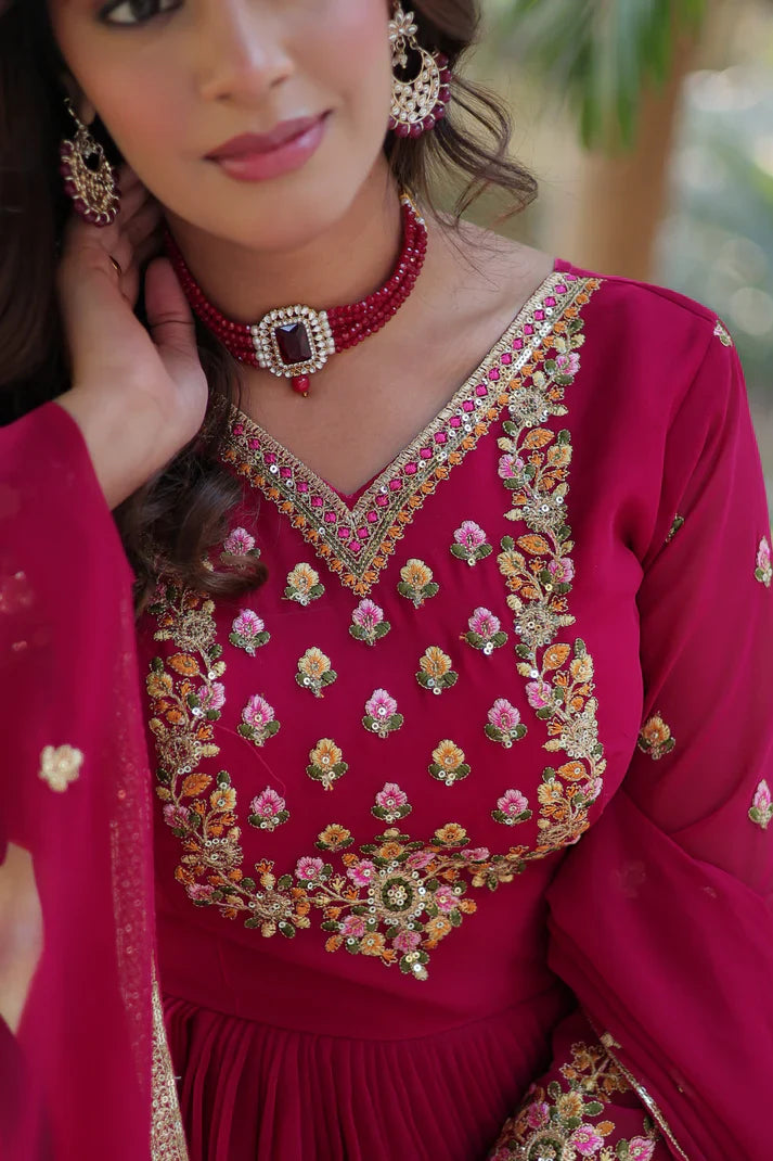 WEDDING SPECIAL BLOOMING GEORGETTE RICH SEQUANCE EMBROIDERED GOWN WITH DUPATTA(WD114) (01)
