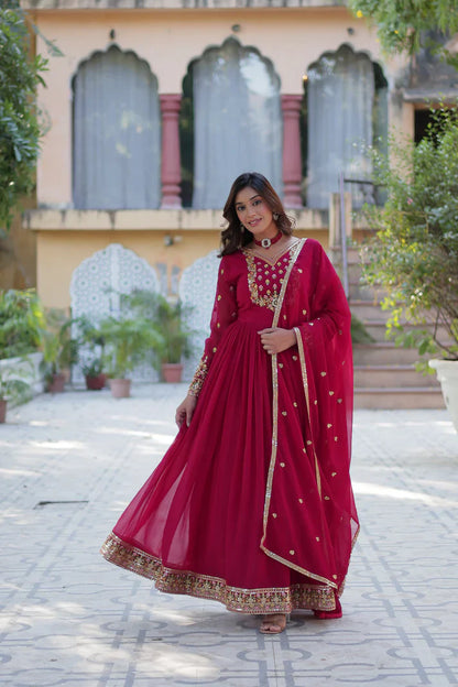 WEDDING SPECIAL BLOOMING GEORGETTE RICH SEQUANCE EMBROIDERED GOWN WITH DUPATTA(WD114) (01)