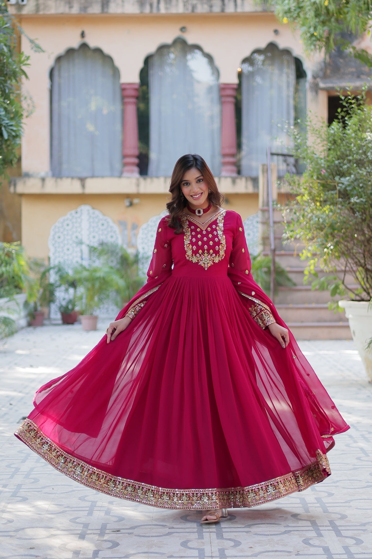 WEDDING SPECIAL BLOOMING GEORGETTE RICH SEQUANCE EMBROIDERED GOWN WITH DUPATTA (WDN10) 01
