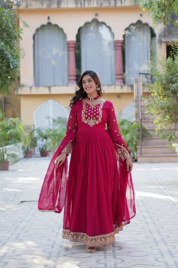 WEDDING SPECIAL BLOOMING GEORGETTE RICH SEQUANCE EMBROIDERED GOWN WITH DUPATTA(WD114) (01)