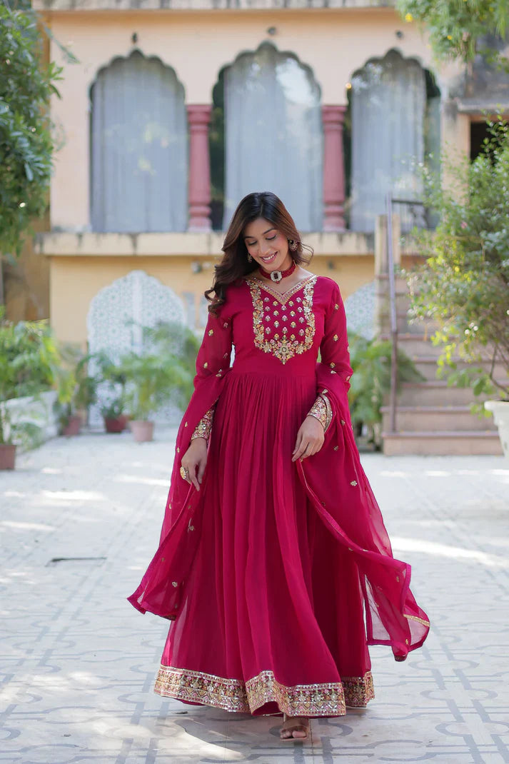 WEDDING SPECIAL BLOOMING GEORGETTE RICH SEQUANCE EMBROIDERED GOWN WITH DUPATTA(WD114) (01)