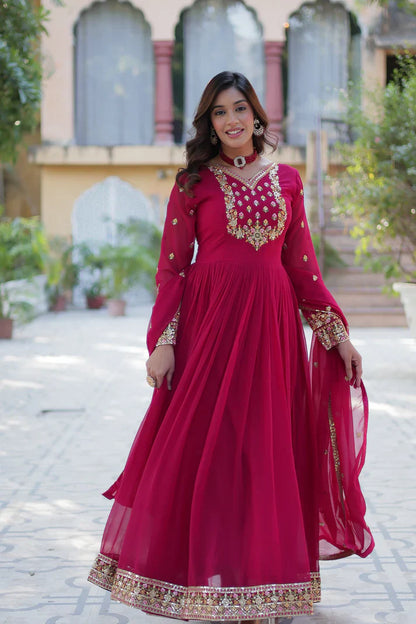 WEDDING SPECIAL BLOOMING GEORGETTE RICH SEQUANCE EMBROIDERED GOWN WITH DUPATTA(WD114) (01)