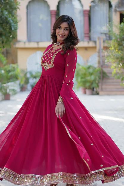 WEDDING SPECIAL BLOOMING GEORGETTE RICH SEQUANCE EMBROIDERED GOWN WITH DUPATTA(WD114) (01)