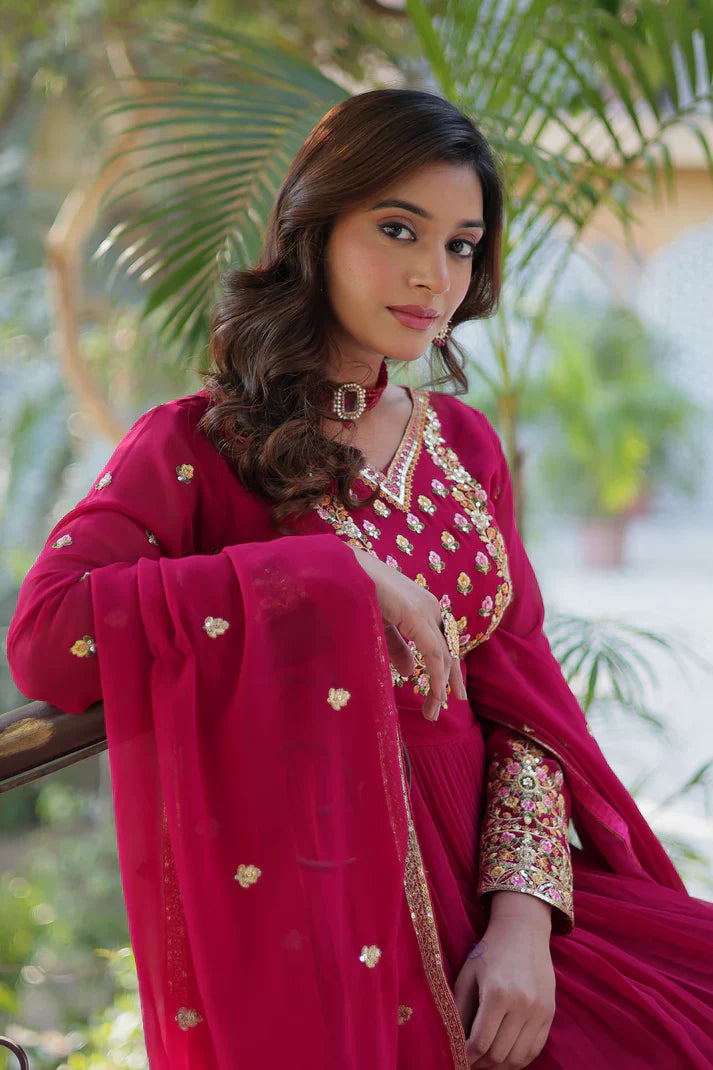 WEDDING SPECIAL BLOOMING GEORGETTE RICH SEQUANCE EMBROIDERED GOWN WITH DUPATTA(WD114) (01)