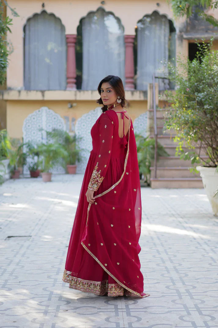 WEDDING SPECIAL BLOOMING GEORGETTE RICH SEQUANCE EMBROIDERED GOWN WITH DUPATTA(WD114) (01)