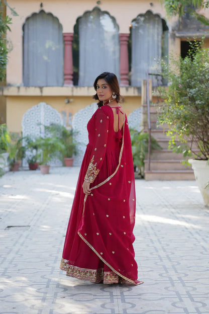 WEDDING SPECIAL BLOOMING GEORGETTE RICH SEQUANCE EMBROIDERED GOWN WITH DUPATTA(WD114) (01)