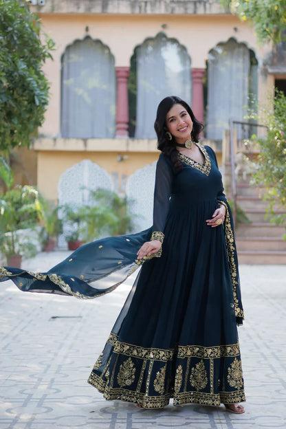 WEDDING SPECIAL FAUX BLOOMING GEORGETTE EMBROIDERED GOWN WITH DUPATTA(WD112)
