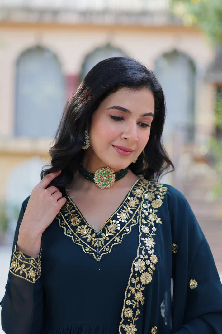 WEDDING SPECIAL FAUX BLOOMING GEORGETTE EMBROIDERED GOWN WITH DUPATTA(WD112)