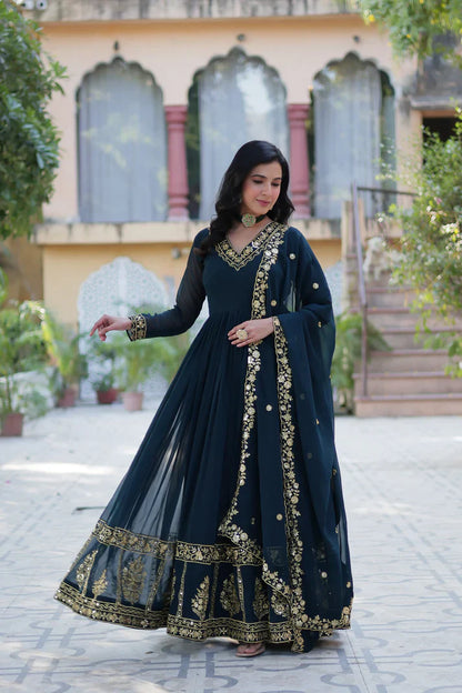 WEDDING SPECIAL FAUX BLOOMING GEORGETTE EMBROIDERED GOWN WITH DUPATTA(WD112)