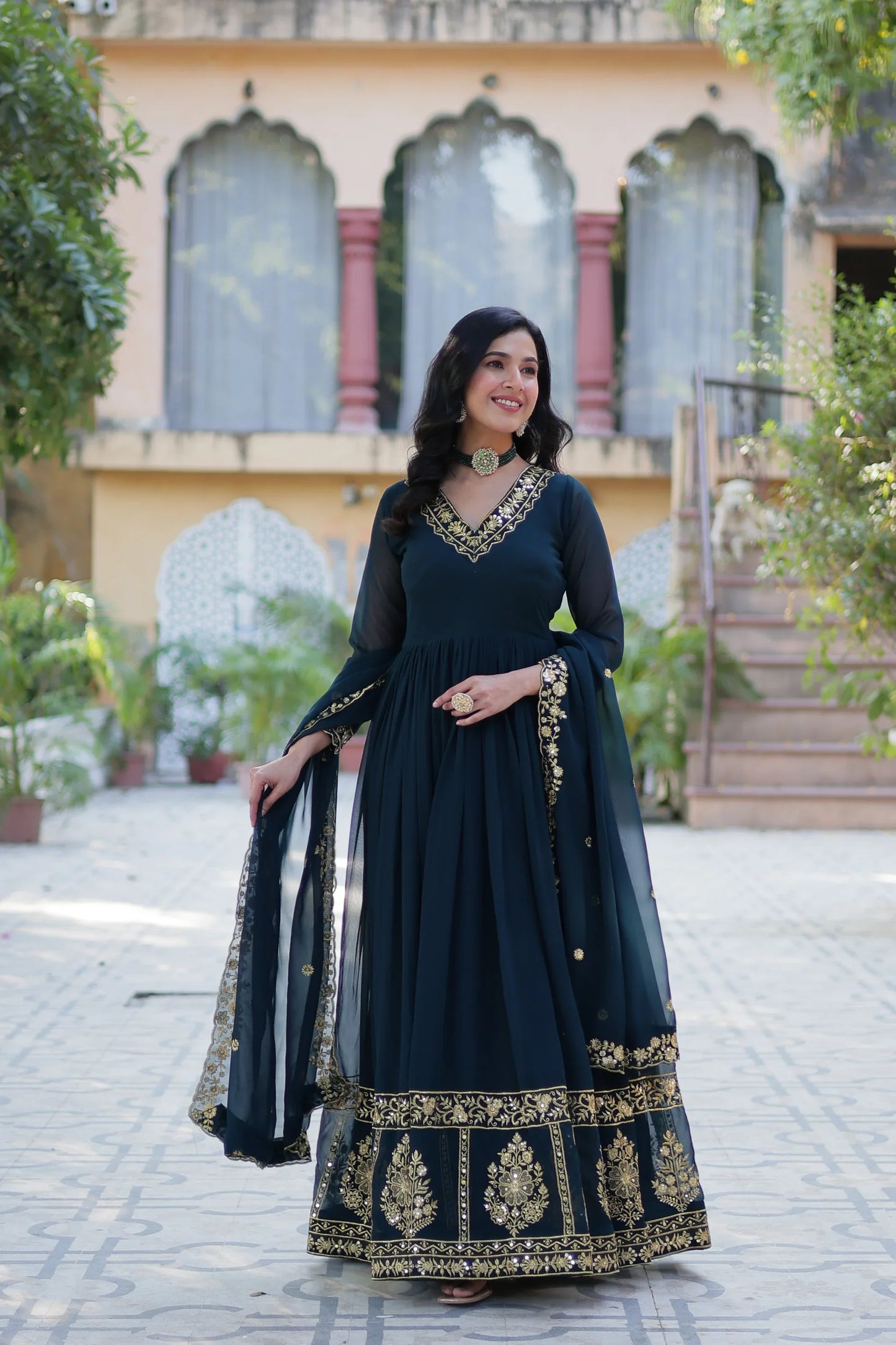 WEDDING SPECIAL FAUX BLOOMING GEORGETTE EMBROIDERED GOWN WITH DUPATTA(WD112)