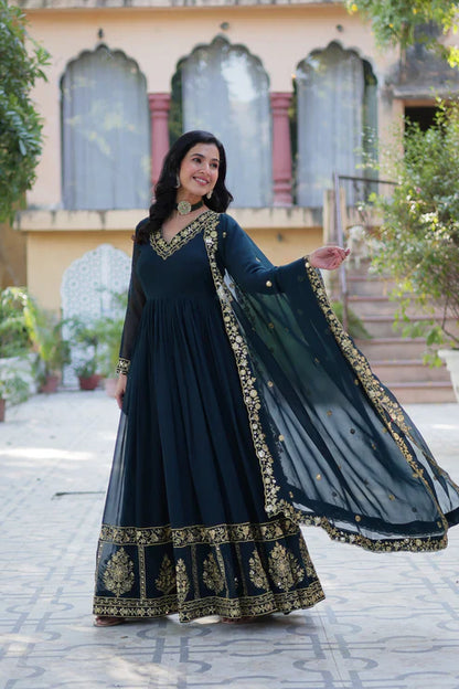WEDDING SPECIAL FAUX BLOOMING GEORGETTE EMBROIDERED GOWN WITH DUPATTA(WD59)