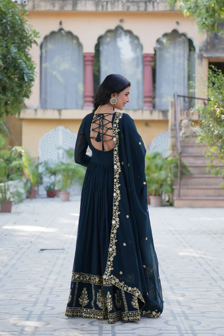 WEDDING SPECIAL FAUX BLOOMING GEORGETTE EMBROIDERED GOWN WITH DUPATTA(WD112)