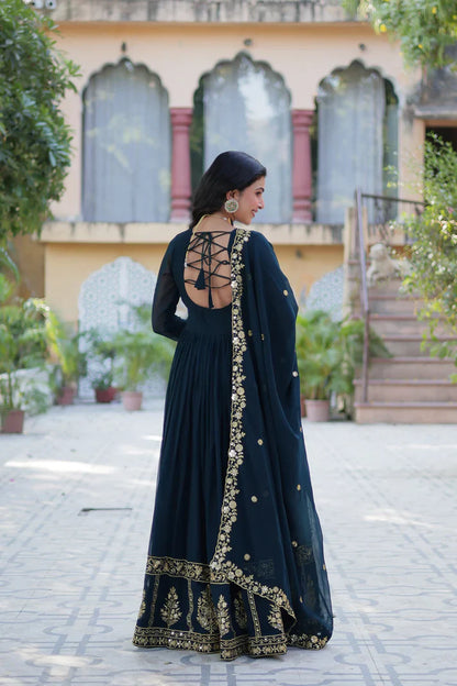 WEDDING SPECIAL FAUX BLOOMING GEORGETTE EMBROIDERED GOWN WITH DUPATTA(WD112)