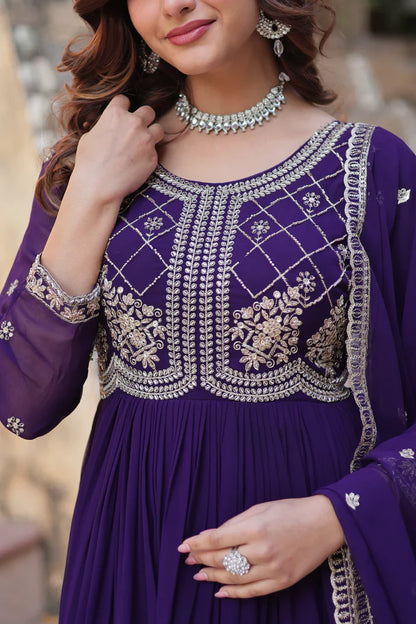 FAUX BLOOMING SEQUANCE EMBROIDERED GOWN WITH DUPATTA(WD80) (01)