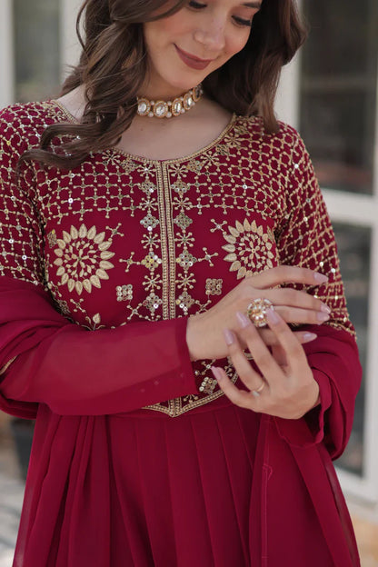 BLOOMING GEORGETTE EMBROIDERED GOWN WITH DUPATTA(WD98)