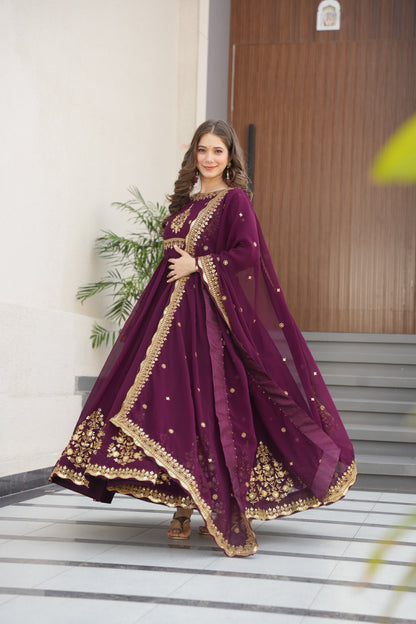 FAUX GEORGETTE SEQUANCE EMBROIDERED GOWN WITH DUPATTA (WDN42)