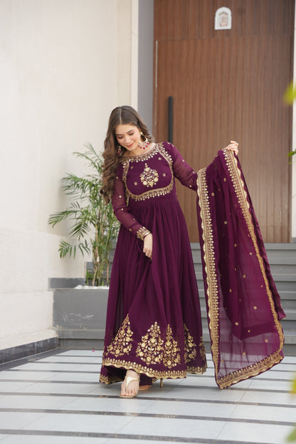 FAUX GEORGETTE SEQUANCE EMBROIDERED GOWN WITH DUPATTA (WDN42)