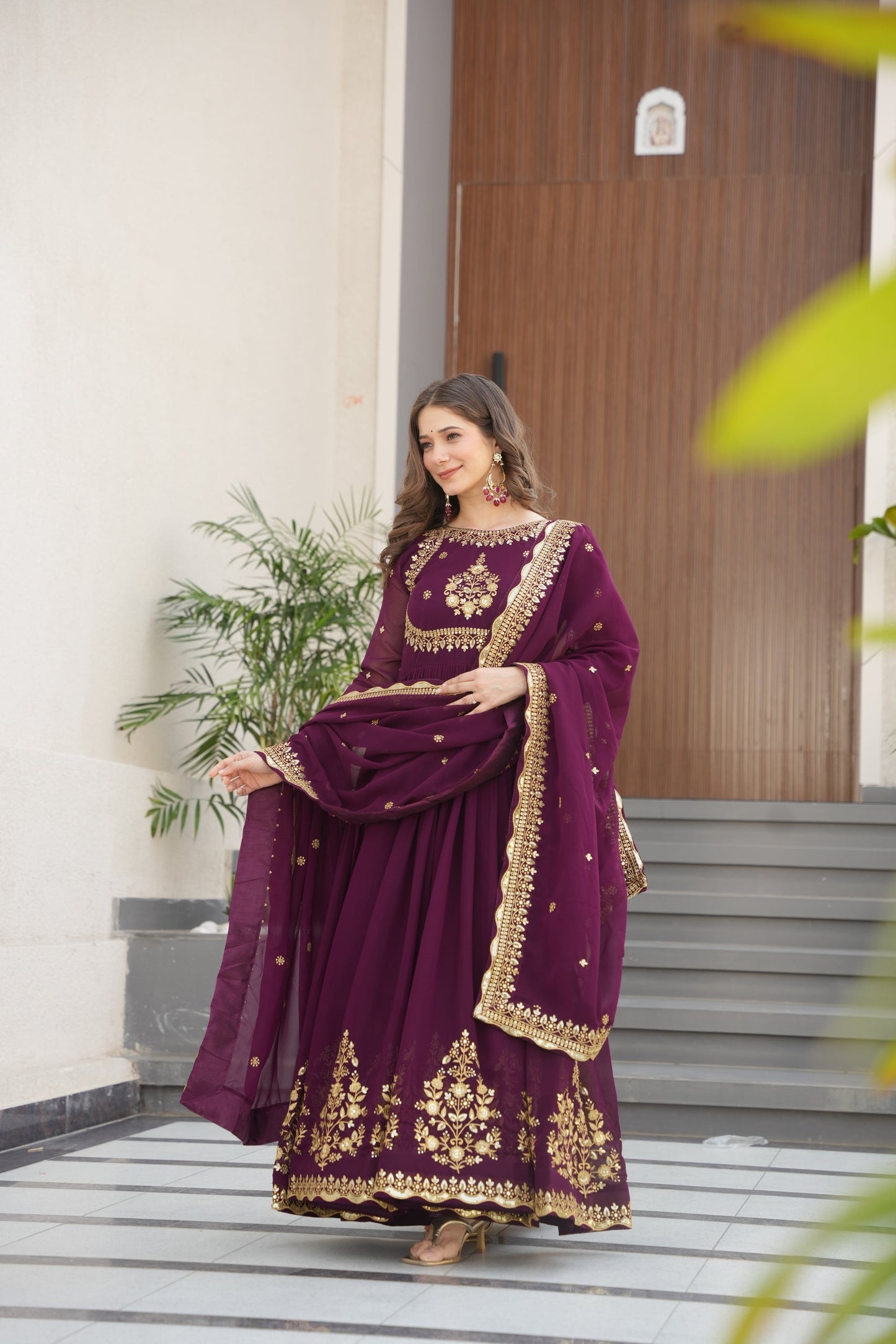 FAUX GEORGETTE SEQUANCE EMBROIDERED GOWN WITH DUPATTA (WDN42)