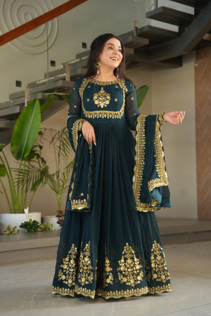 FAUX GEORGETTE SEQUANCE EMBROIDERED GOWN WITH DUPATTA (WDN42) 01