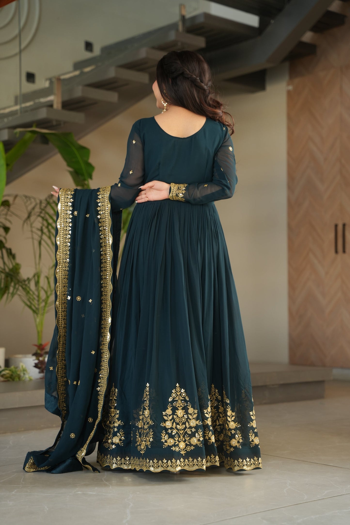 FAUX GEORGETTE SEQUANCE EMBROIDERED GOWN WITH DUPATTA (WDN42) 01